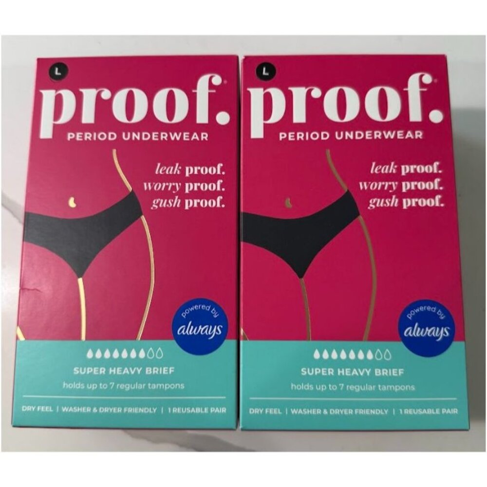 Proof. Womens Period Underwear Super Heavy Briefs Large Black 2 Pack